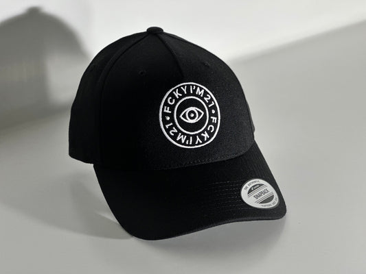Premium Black Cap Baseball Style White ROUND Logo