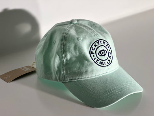 Premium Soft Light Green Cap Baseball Style Navy Blue ROUND Logo