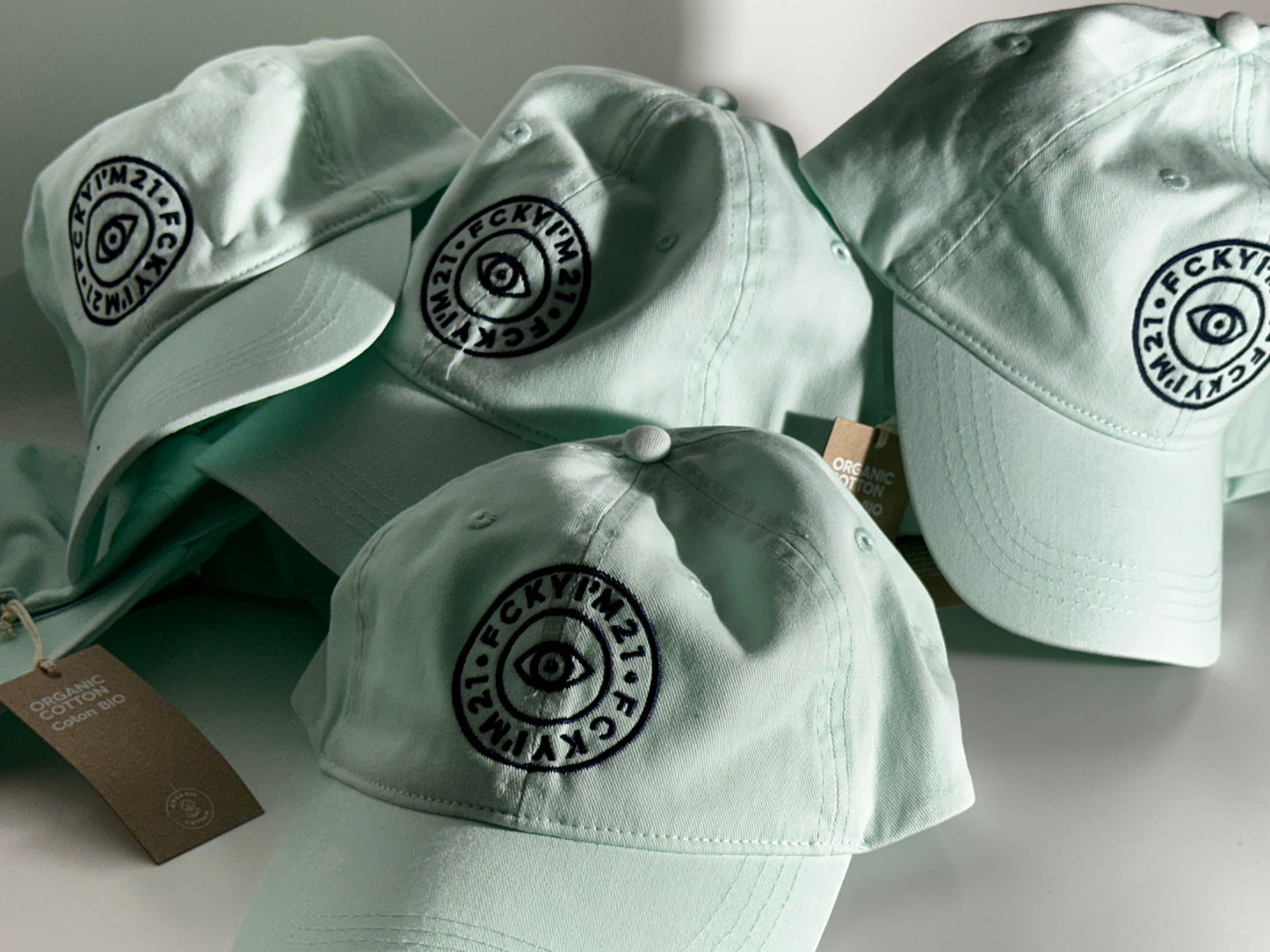 Premium Soft Light Green Cap Baseball Style Navy Blue ROUND Logo