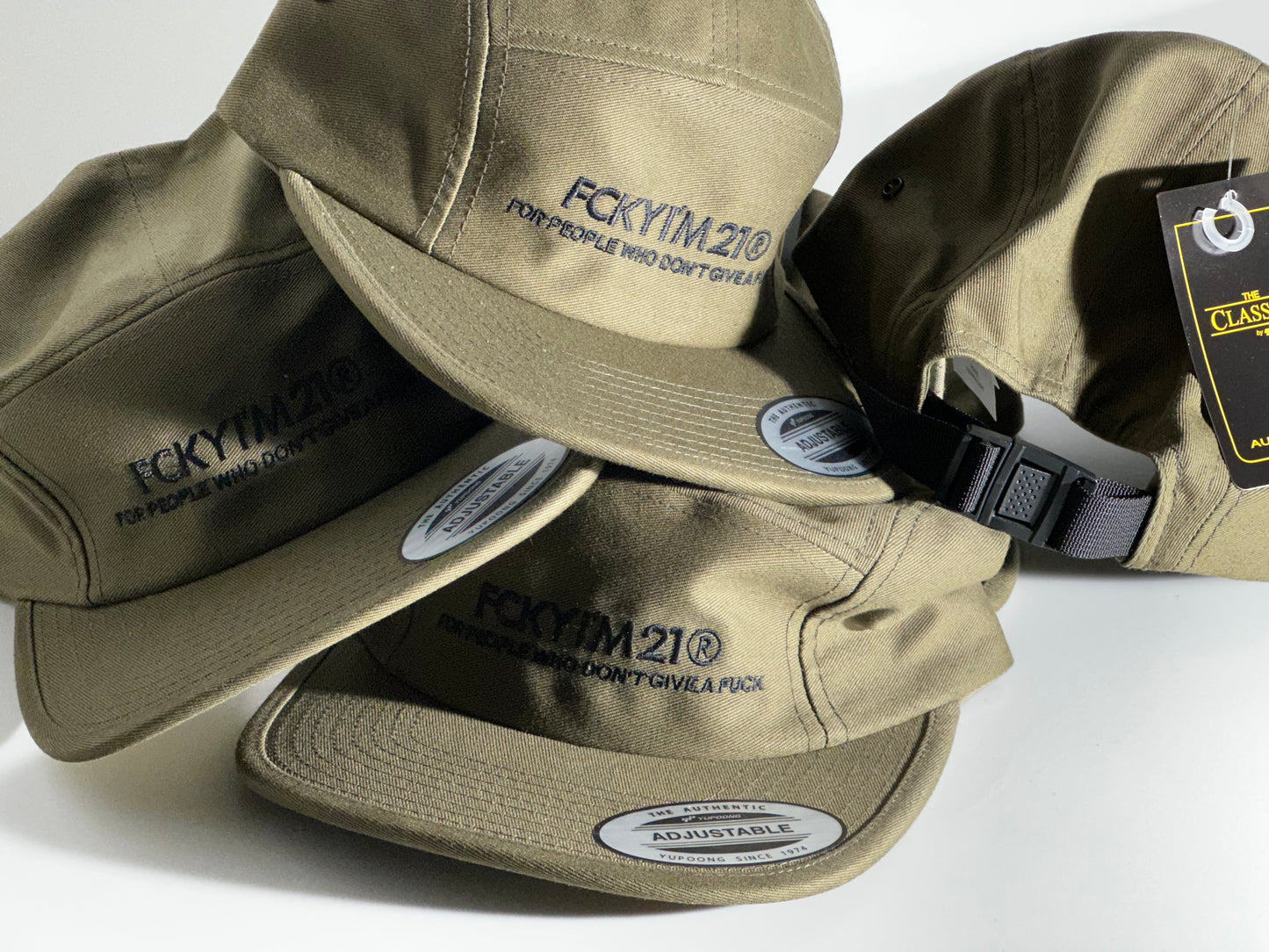 Premium Army Green Cap Jockey Style Black FCKYIM21 Logo