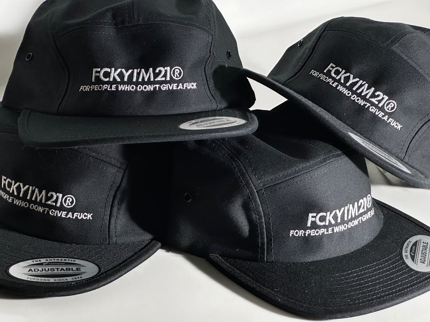 Premium Black Cap Jockey Style White FCKYIM21 Logo