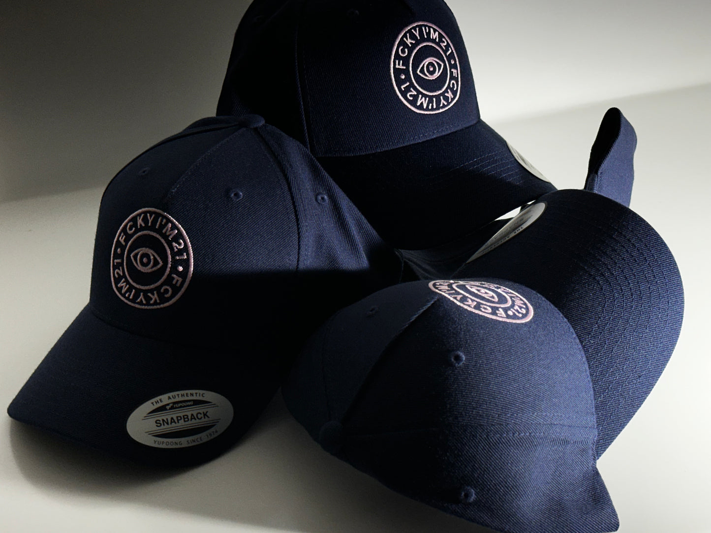 Premium Navy Cap Baseball Style Pink ROUND Logo