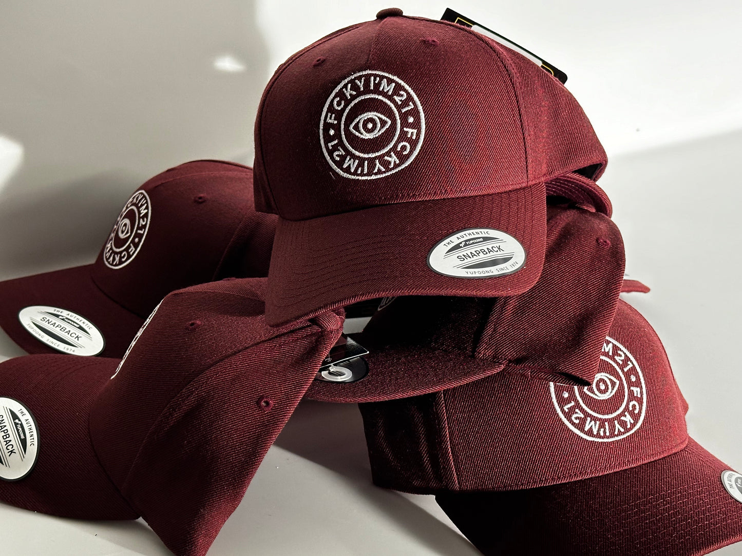 Premium Bordeaux Cap Baseball Style White ROUND Logo
