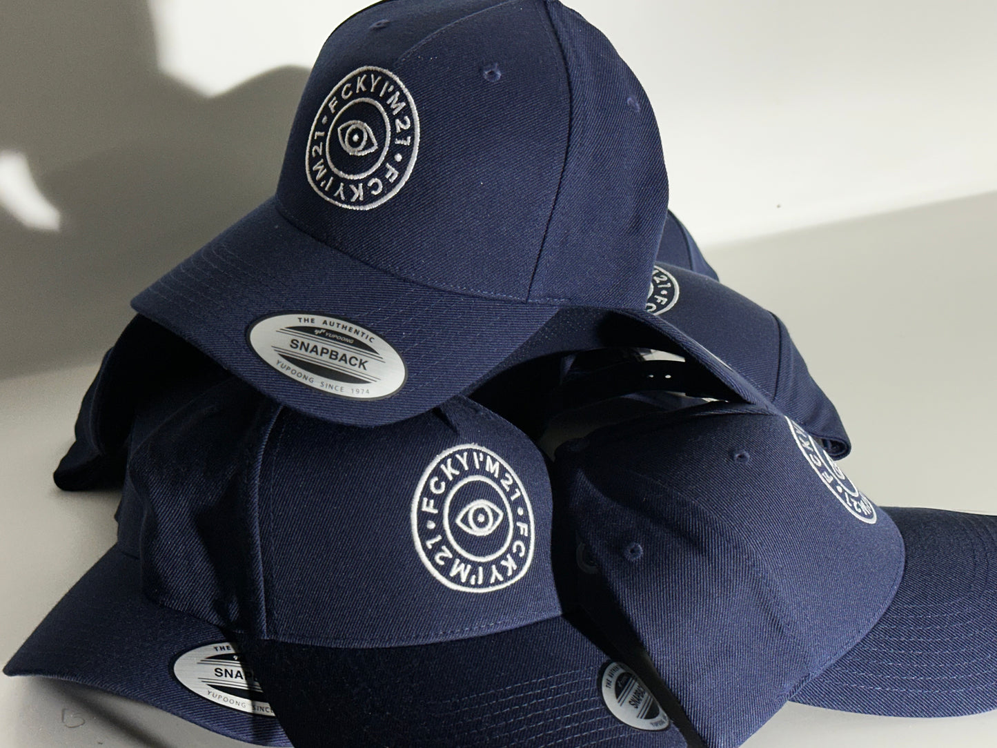 Premium Navy Cap Baseball Style White ROUND Logo