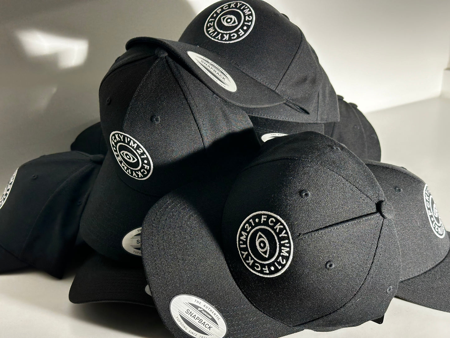 Premium Black Cap Baseball Style White ROUND Logo