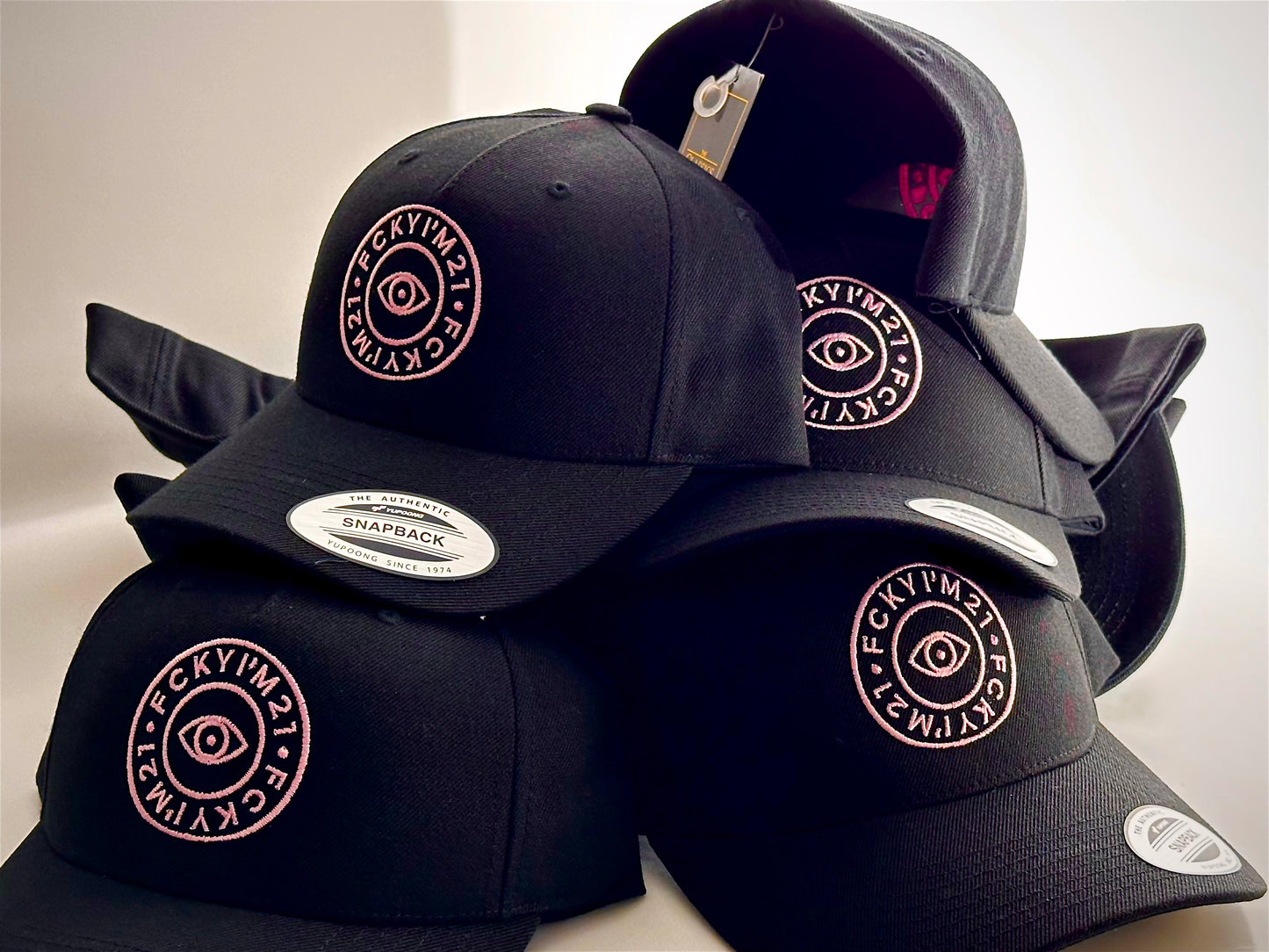 Premium Black Cap Baseball Style Pink ROUND Logo