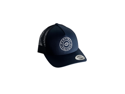 Premium Navy Cap Trucker Style White ROUND Logo