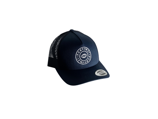 Premium Navy Cap Trucker Style White ROUND Logo