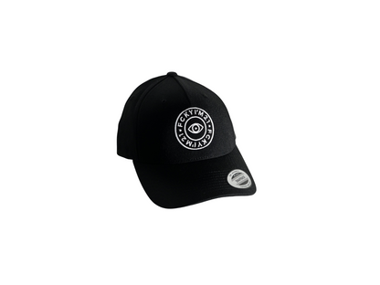 Premium Black Cap Baseball Style White ROUND Logo
