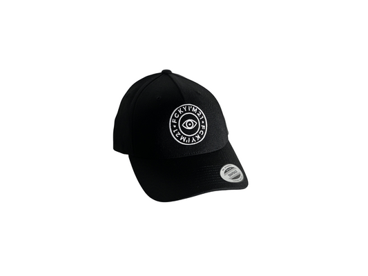 Premium Black Cap Baseball Style White ROUND Logo