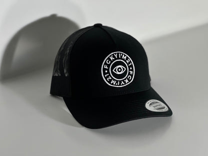 Gorra Negra Premium Estilo Camionero Logotipo REDONDO Blanco